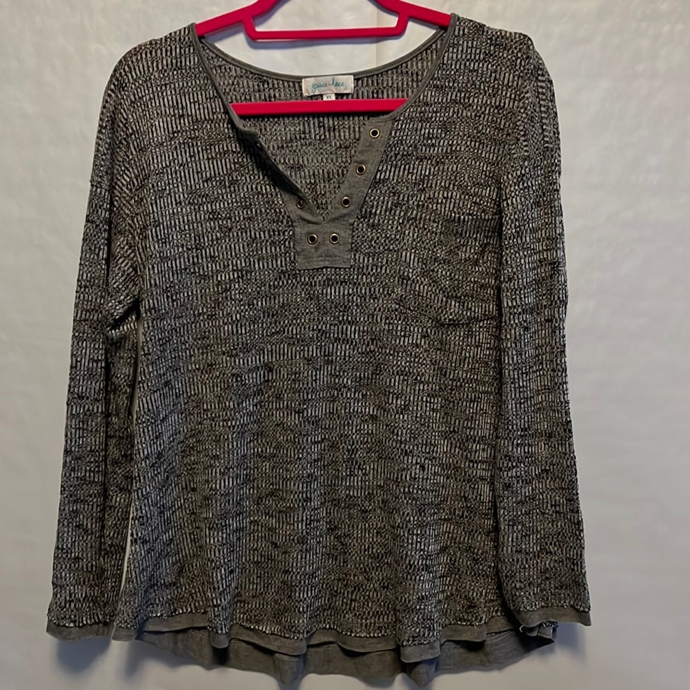 Grace & Lace black and grey ribbed pocket henley